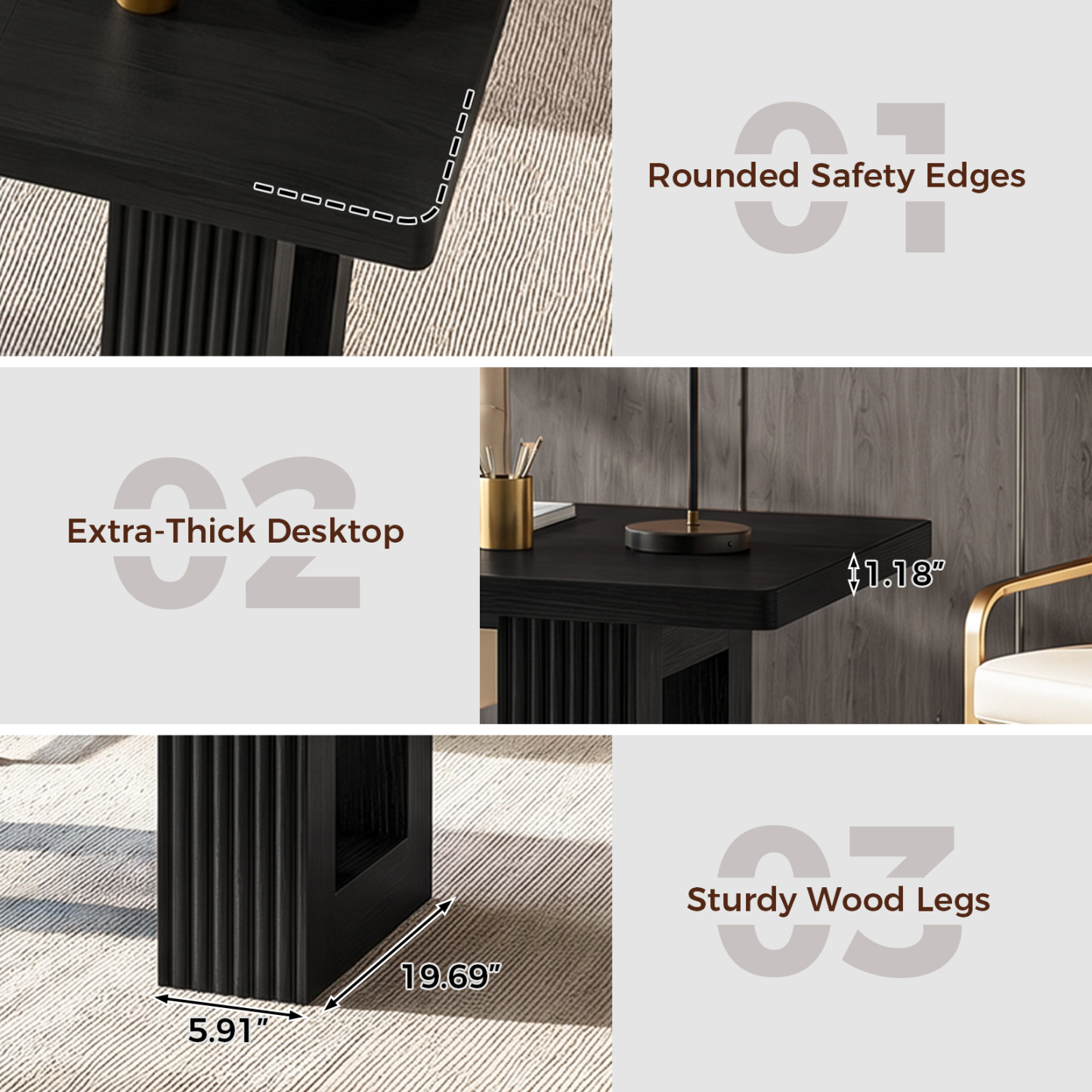 Halitaa 63 Inch Executive Desk, Computer Desk with Large Tabletop, Modern Wood Executive Office Desk with 2 Pedeatals, Writing Conference Table  for Home Office, Study