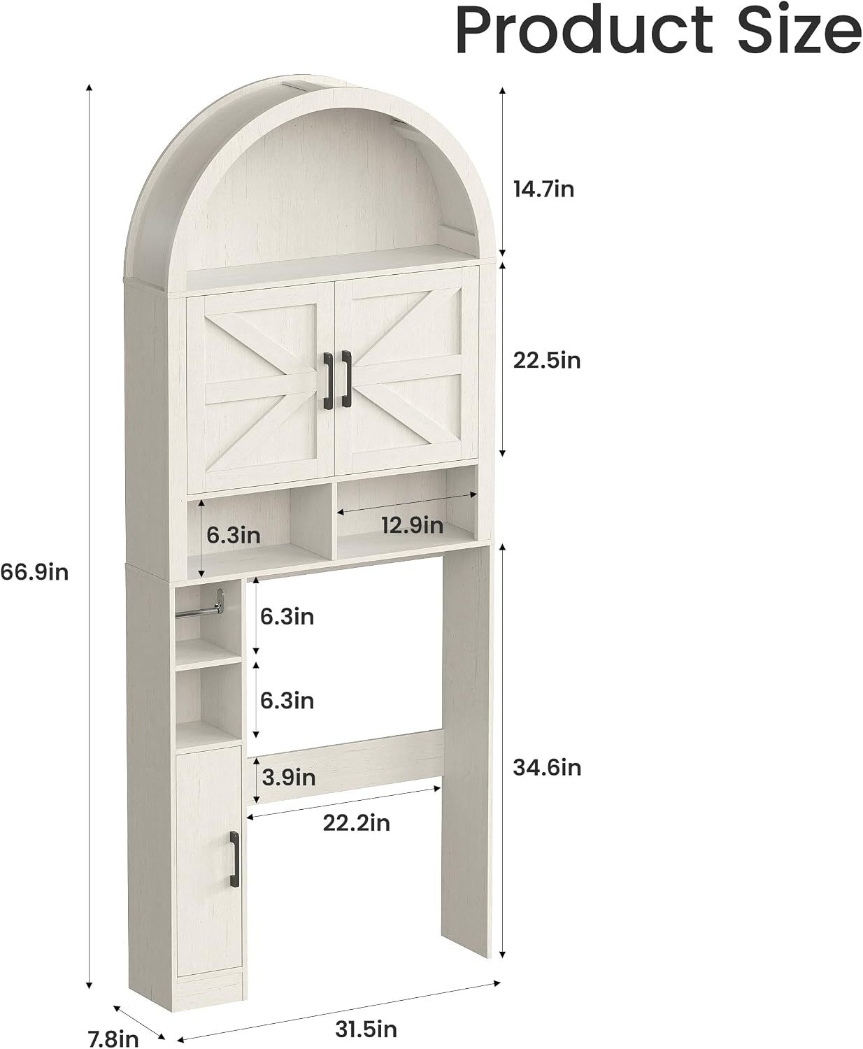 Halitaa Arched Over The Toilet Storage Cabinet with Barn Doors | Wooden Bathroom Cabinet with Adjustable Shelf, Farmhouse Toilet Shelf Home Space Saver with Toilet Paper Holder