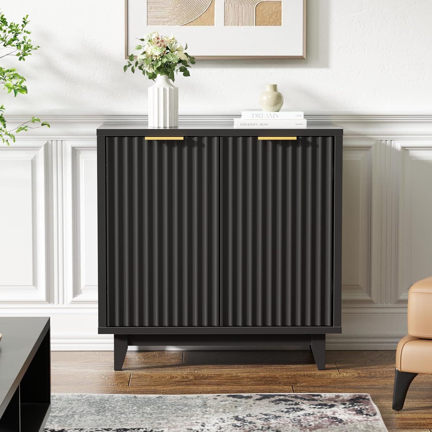 VEANERWOOD Fluted Cabinet with Storage, 2 Doors Sideboard Buffet Cabin