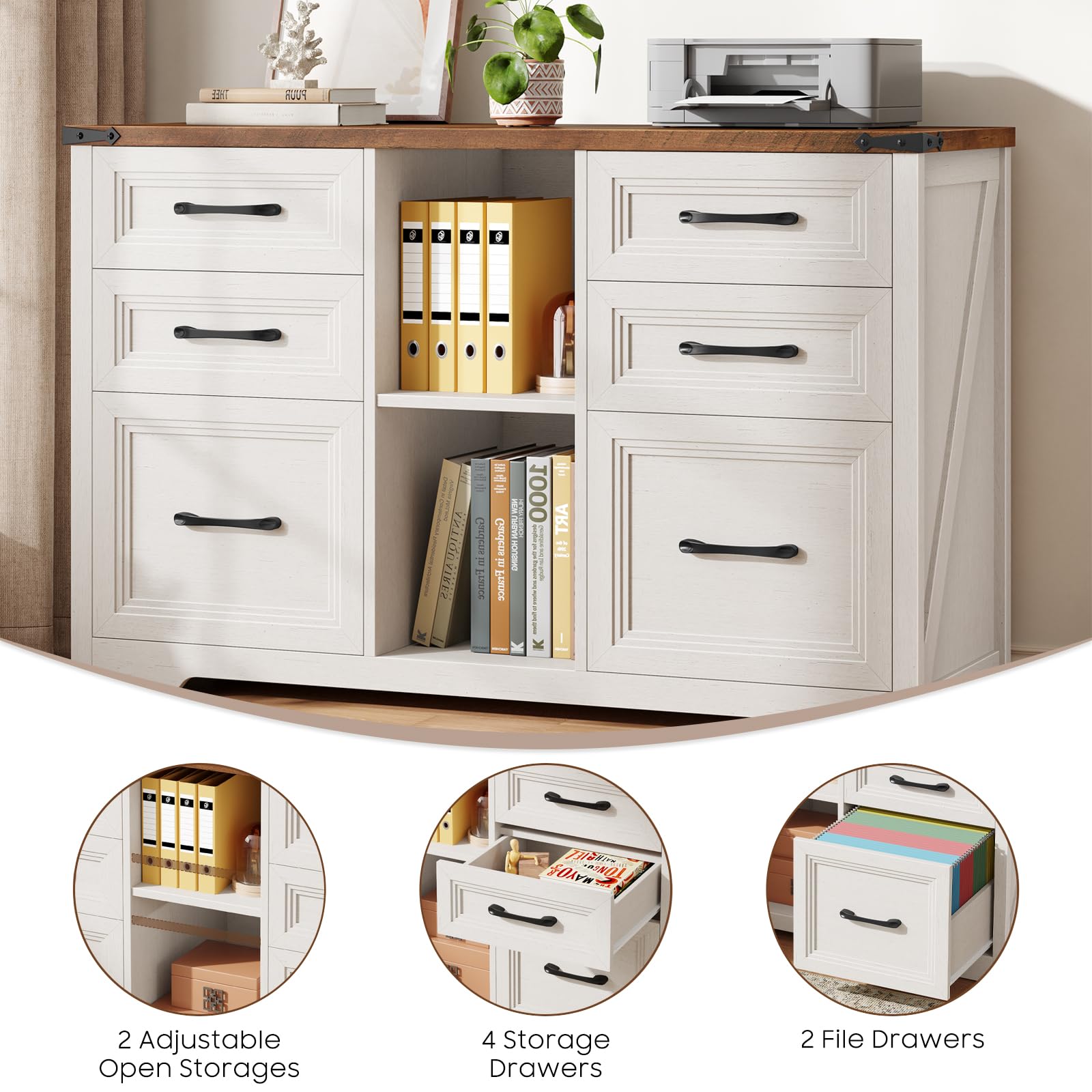 Halitaa Farmhouse 6 Drawer Lateral File Cabinet with Open Storage Shelf