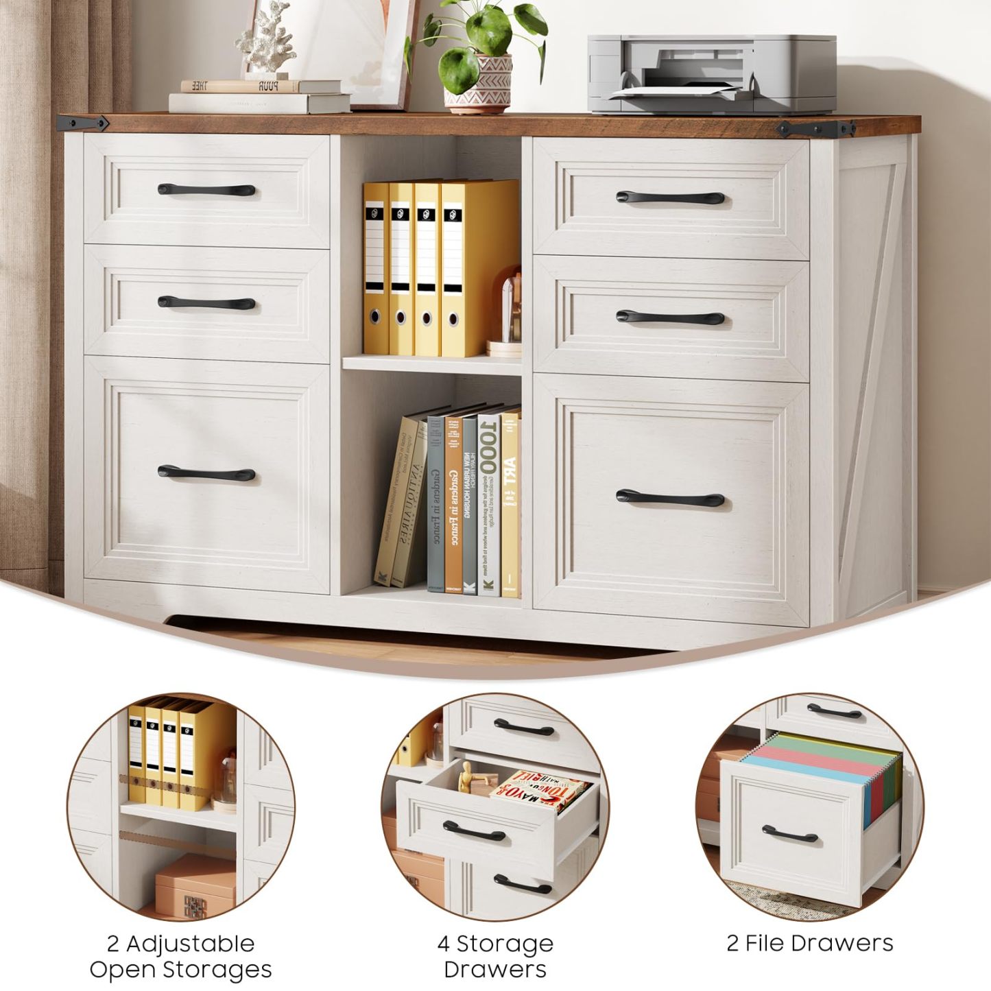 Halitaa Farmhouse 6 Drawer Lateral File Cabinet with Open Storage Shelf