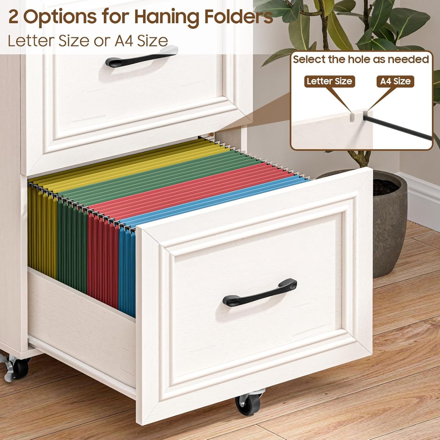 Halitaa 3 Drawers Farmhouse File Cabinet with Wheels for Home Office, Rustic White | Vertical Filing Cabinet Fits Letter/A4 Size, Mobile File Storage Cabinet Wooden Printer Stand for Home Office