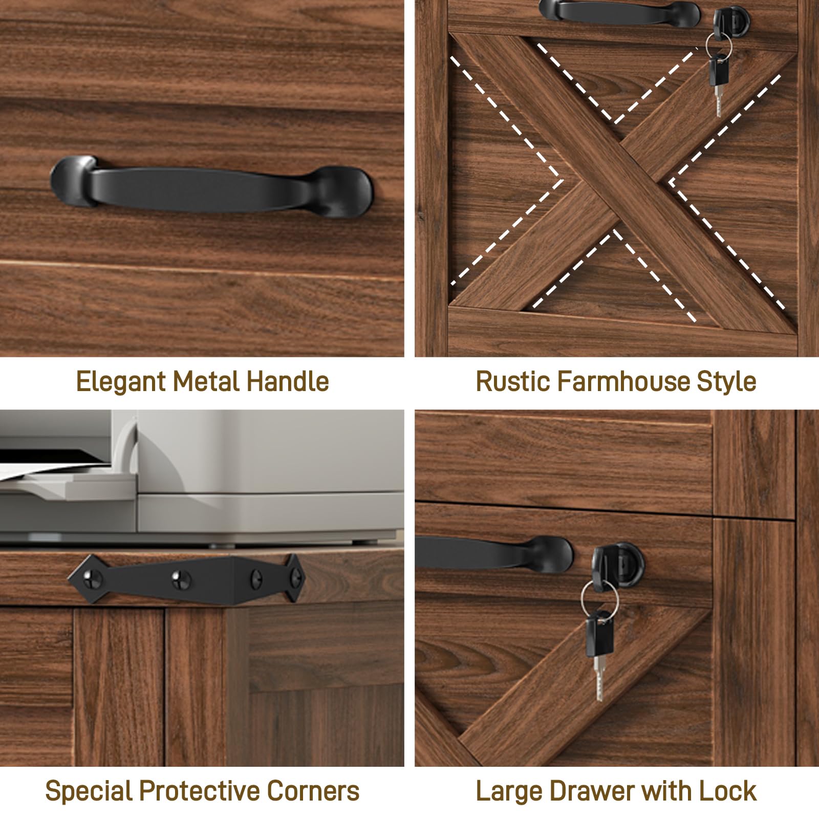 Halitaa Farmhouse Lateral File Cabinet with 6 Drawers, Walnut|Lateral Filing Cabinet with Lock for Letter/A4 Size Hanging File, Wood File Storage Cabinet Printer Stand for Home Office