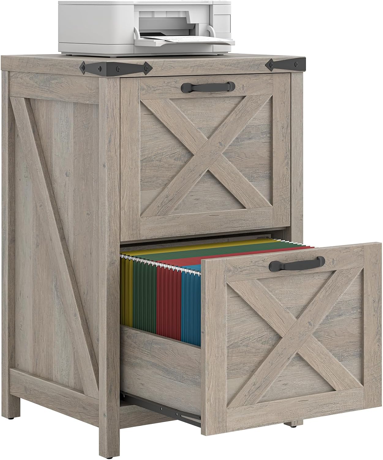 Halitaa 2 Drawer Small File Cabinet, Farmhouse Vertical Filing Cabinet Fits Letter and A4 Size, Under Desk Wooden File Cabinets for Home Office, Printer Stand