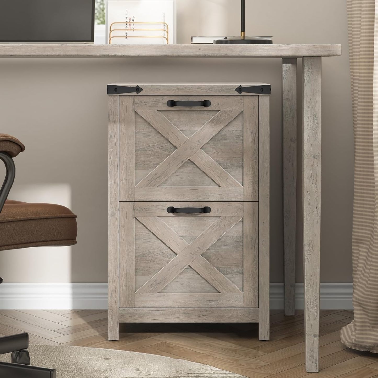 Halitaa 2 Drawer Small File Cabinet, Farmhouse Vertical Filing Cabinet Fits Letter and A4 Size, Under Desk Wooden File Cabinets for Home Office, Printer Stand