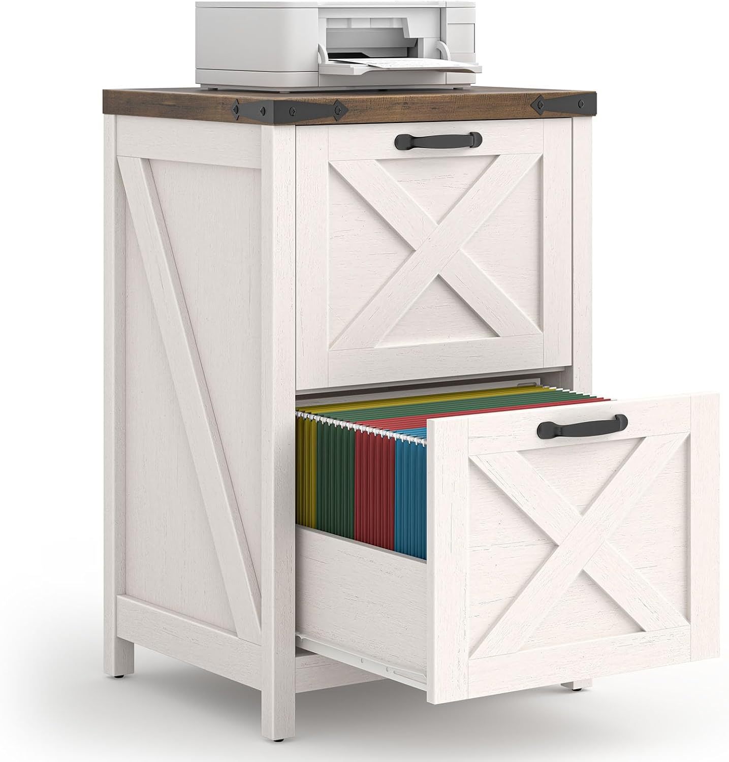 Halitaa 2 Drawer Small File Cabinet, Farmhouse Vertical Filing Cabinet Fits Letter and A4 Size, Under Desk Wooden File Cabinets for Home Office, Printer Stand