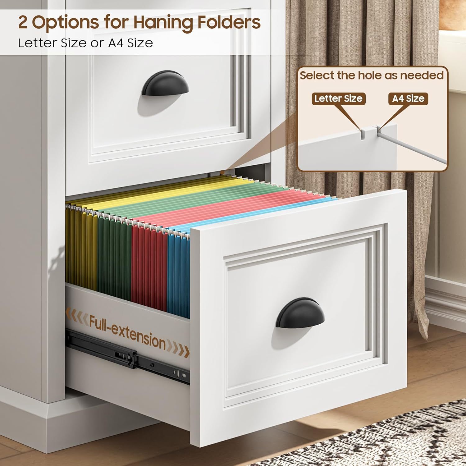 Vertical File Cabinet, Filing Cabinet with 2 File Drawers, Farmhouse Small File Cabinet Fits Letter/A4 Size, Wooden Printer Stand, Under Desk Cabinets for Home Office