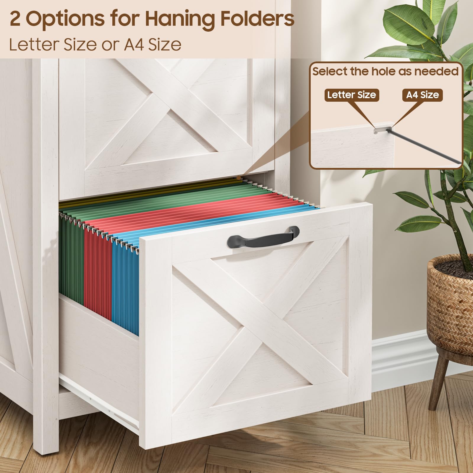 Halitaa Farmhouse File Cabinet with 3 Drawers for Home Office, Rustic White|Vertical Filing Cabinet Fits Letter/A4 Size, Wood File Cabinet Printer Stand for Living Room