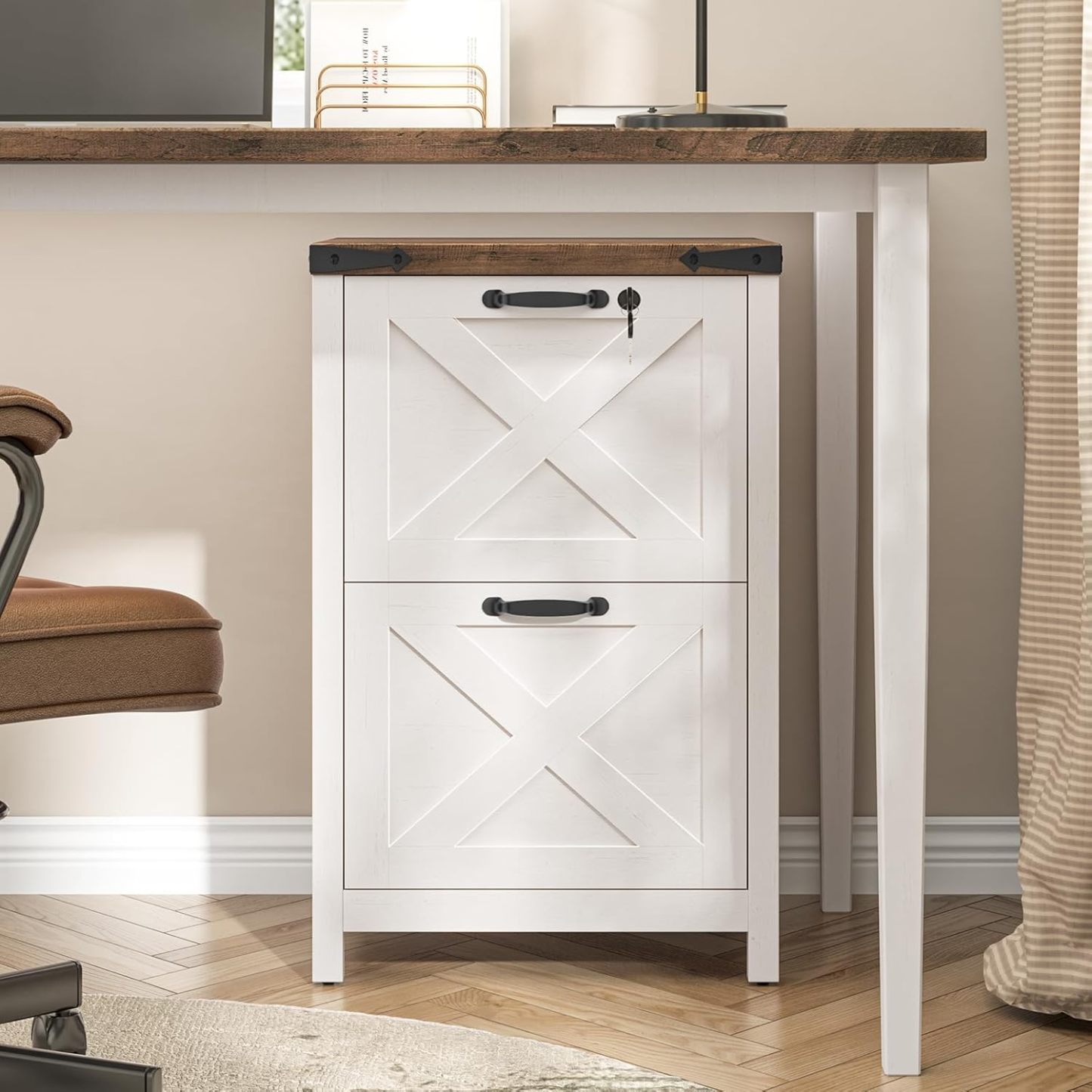 Halitaa 2 Drawer Small File Cabinet, Farmhouse Vertical Filing Cabinet Fits Letter and A4 Size, Under Desk Wooden File Cabinets for Home Office, Printer Stand