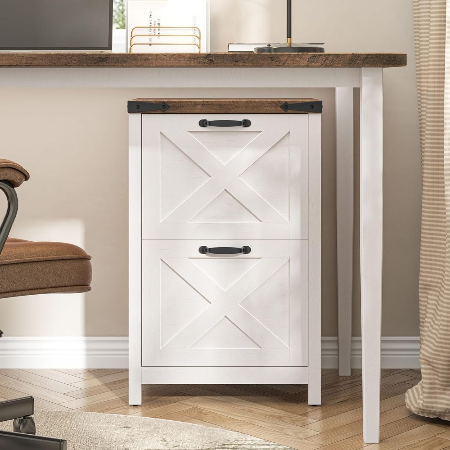 Halitaa 2 Drawer Small File Cabinet, Farmhouse Vertical Filing Cabinet Fits Letter and A4 Size, Under Desk Wooden File Cabinets for Home Office, Printer Stand