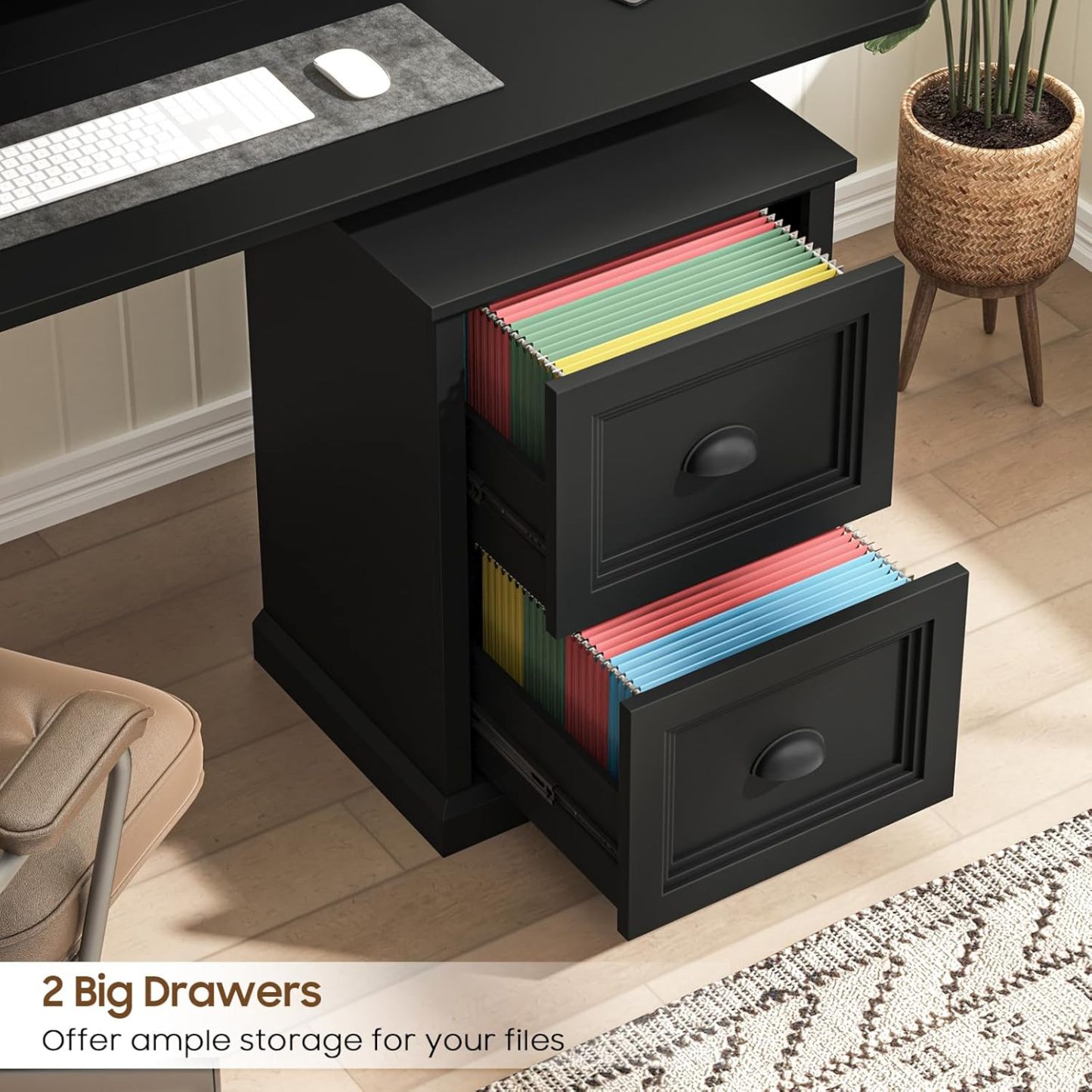 Vertical File Cabinet, Filing Cabinet with 2 File Drawers, Farmhouse Small File Cabinet Fits Letter/A4 Size, Wooden Printer Stand, Under Desk Cabinets for Home Office