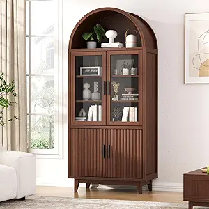 VEANERWOOD 71" Tall Arch Cabinet, Wood Kitchen Storage Cabinet with 4 Doors and 6 Shelves for Dining Room Living Room
