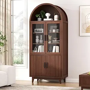 VEANERWOOD 71" Tall Arch Cabinet, Wood Kitchen Storage Cabinet with 4 Doors and 6 Shelves for Dining Room Living Room