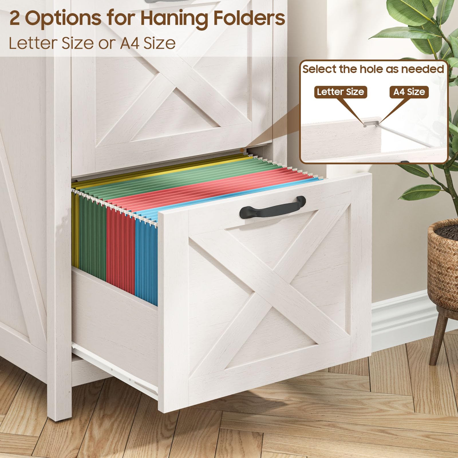 Halitaa File Cabinet with 2 Drawers for Home Office, Rustic White and Black