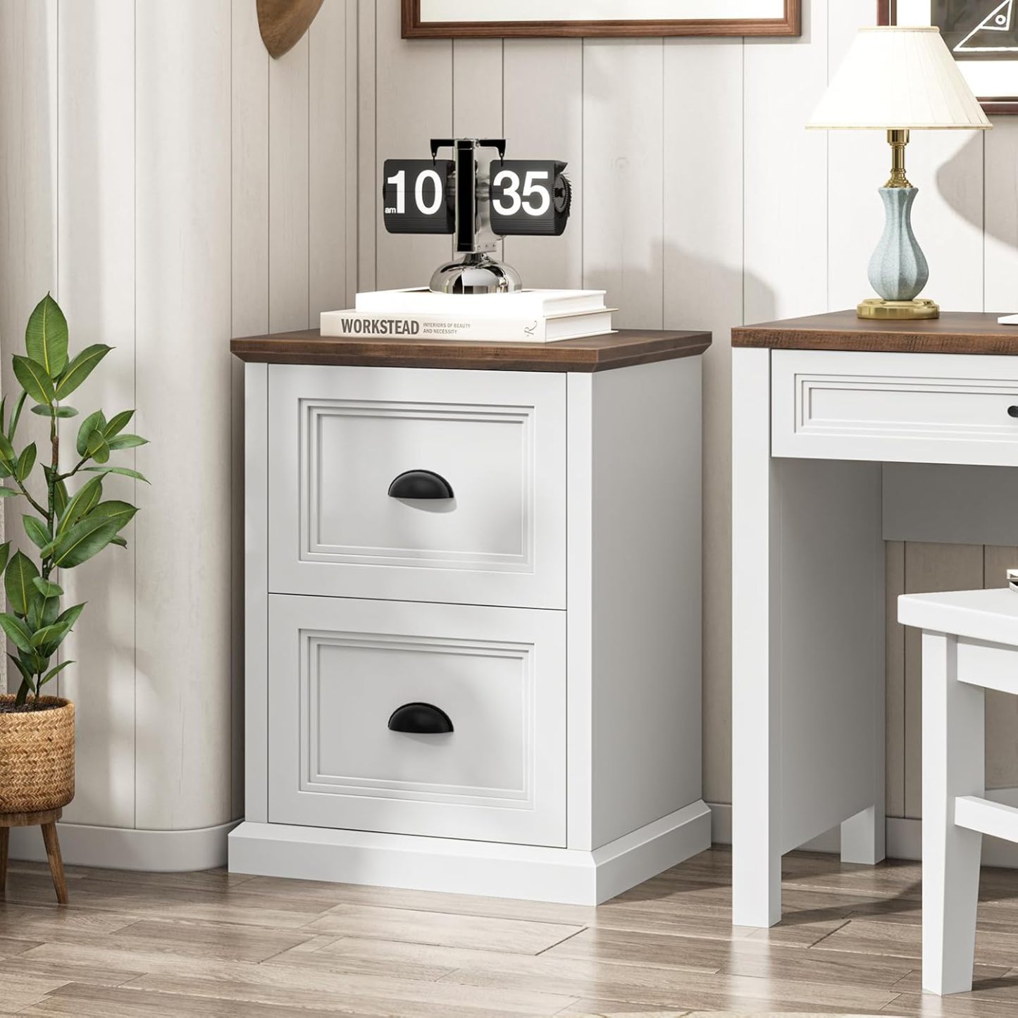 Vertical File Cabinet, Filing Cabinet with 2 File Drawers, Farmhouse Small File Cabinet Fits Letter/A4 Size, Wooden Printer Stand, Under Desk Cabinets for Home Office