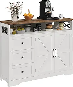 Veanerwood Storage Space Farmhouse Sideboard, Wood Antique White, 2 Shelves