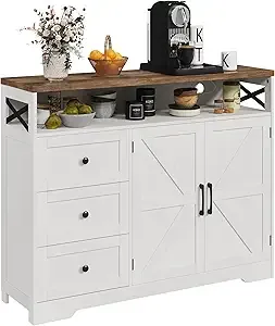 Veanerwood Storage Space Farmhouse Sideboard, Wood Antique White, 2 Shelves