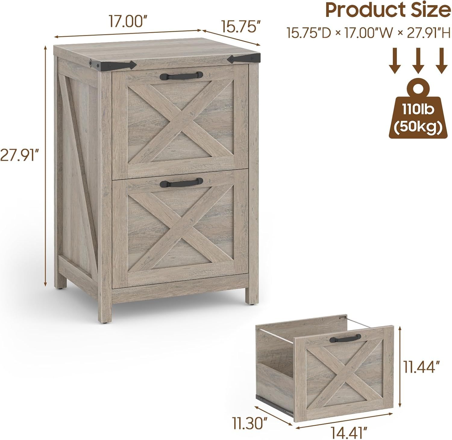 Halitaa 2 Drawer Small File Cabinet, Farmhouse Vertical Filing Cabinet Fits Letter and A4 Size, Under Desk Wooden File Cabinets for Home Office, Printer Stand