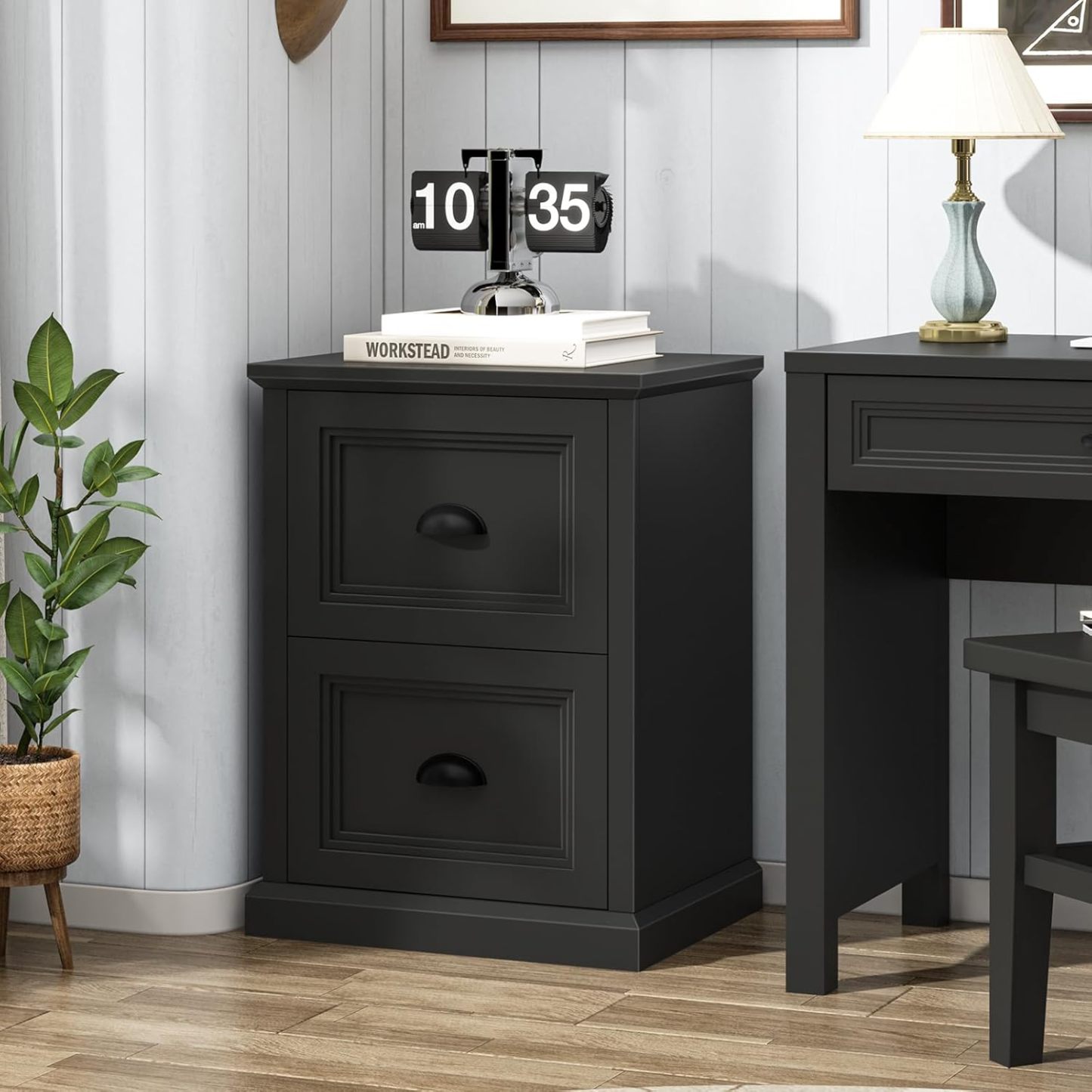 Vertical File Cabinet, Filing Cabinet with 2 File Drawers, Farmhouse Small File Cabinet Fits Letter/A4 Size, Wooden Printer Stand, Under Desk Cabinets for Home Office