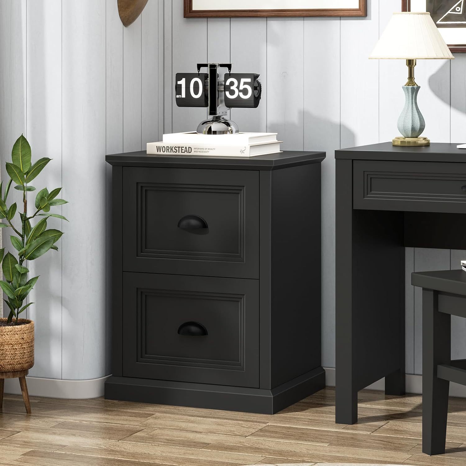 Vertical File Cabinet, Filing Cabinet with 2 File Drawers, Farmhouse Small File Cabinet Fits Letter/A4 Size, Wooden Printer Stand, Under Desk Cabinets for Home Office