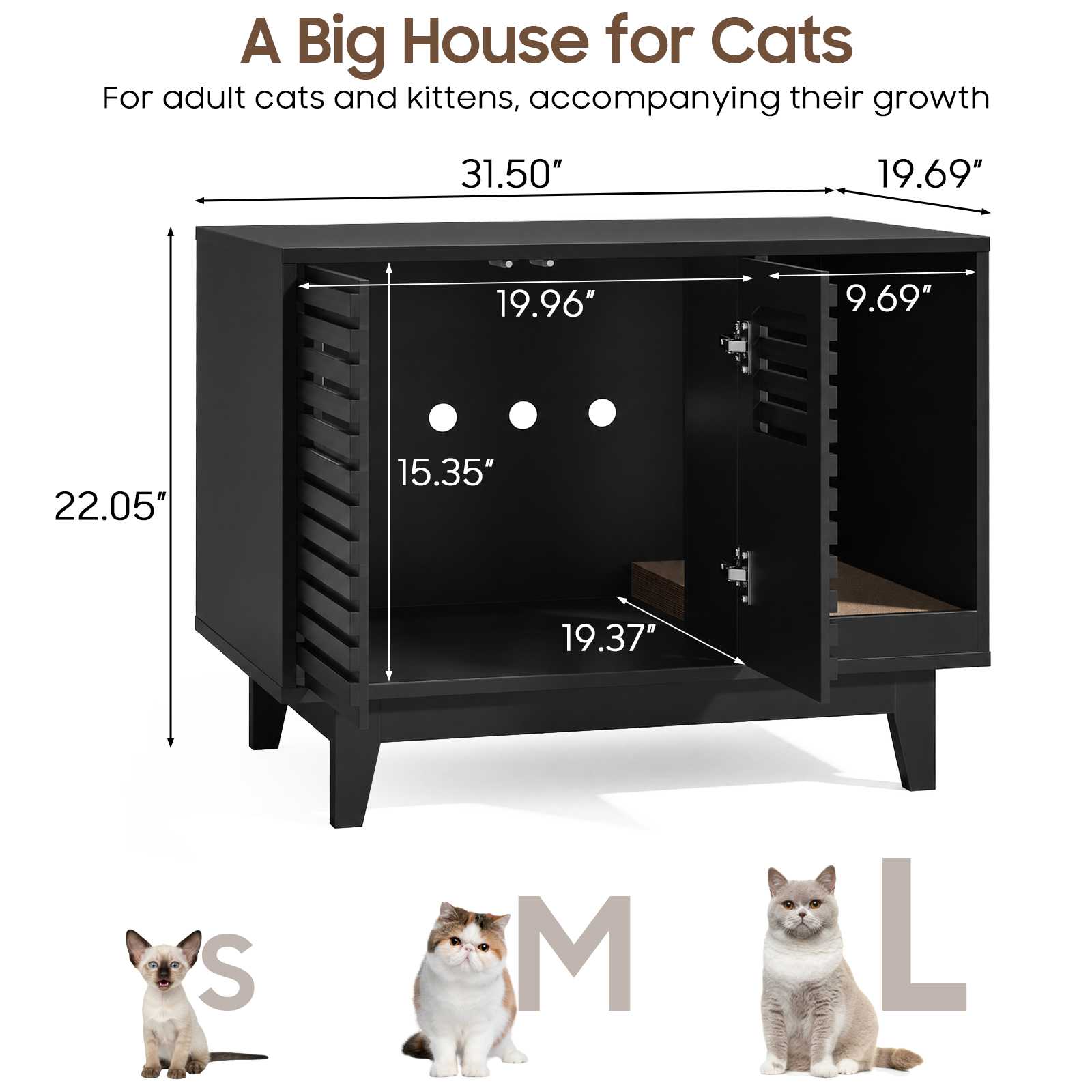 Halitaa 31.5" Cat Litter Box Enclosure, Hidden Litter Box Cabinet, Modern Indoor Cat House with Scratch Pad, Pet Storage Cabinet with 2 Doors, TV Stand for Living Room