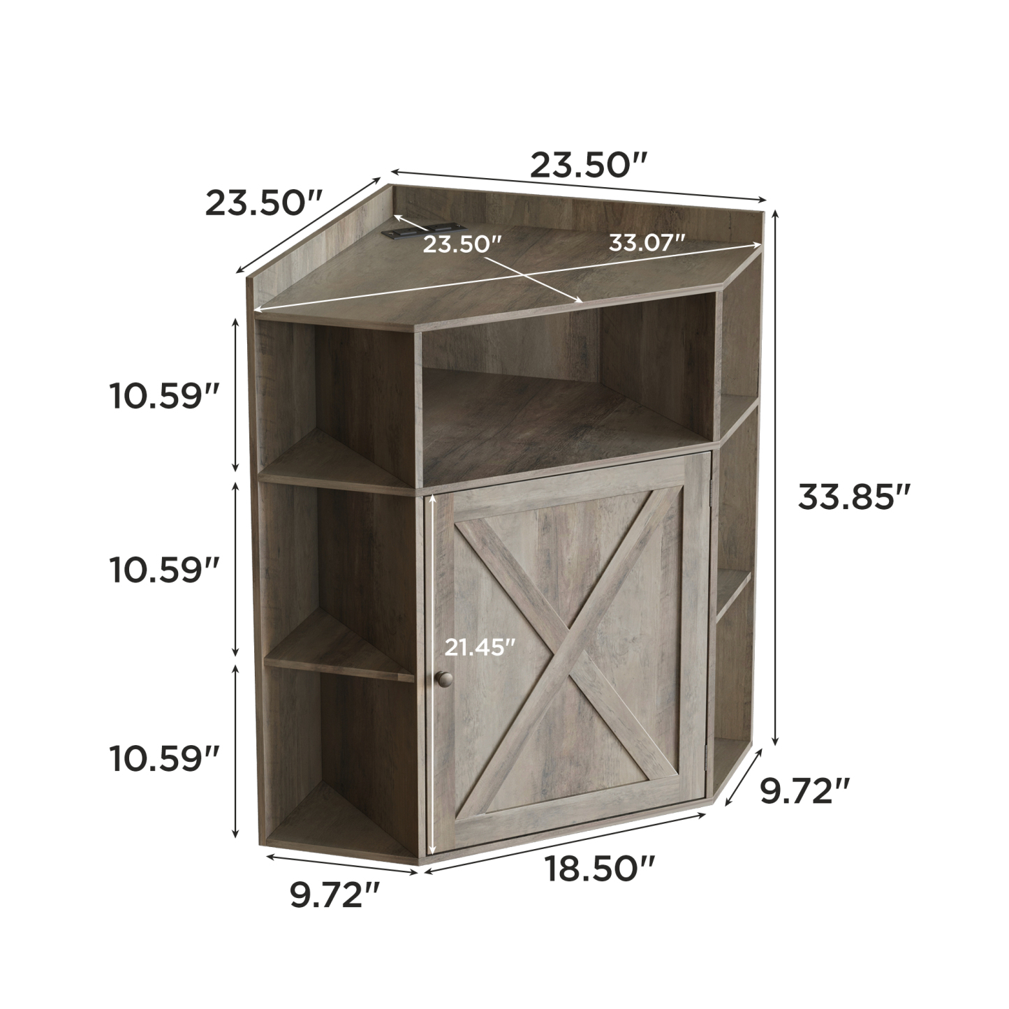 Vabches Corner Cabinet, Corner Storage Shelf with USB Ports and Outlets 6-Cubby Bookshelf