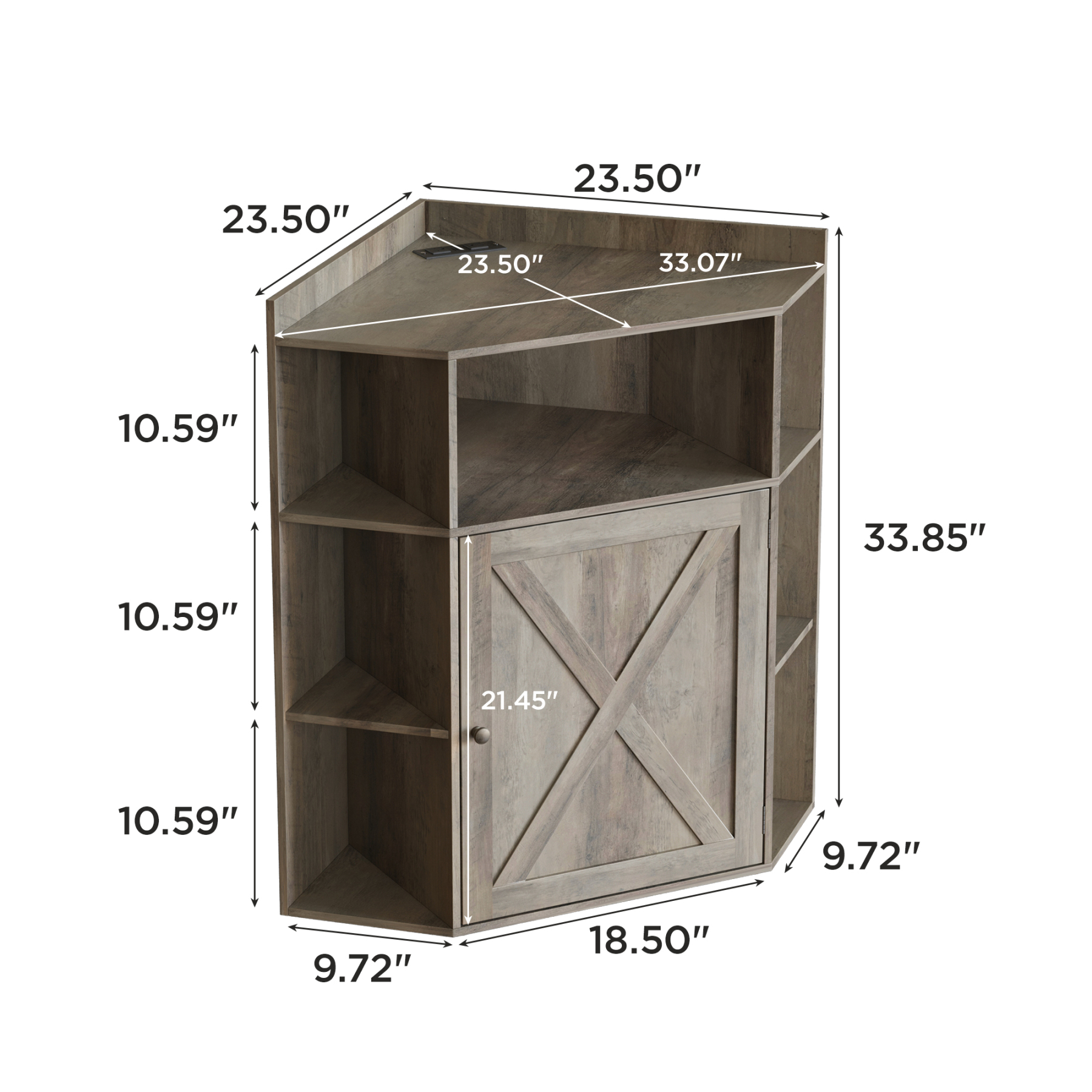 Vabches Corner Cabinet, Corner Storage Shelf with USB Ports and Outlets 6-Cubby Bookshelf