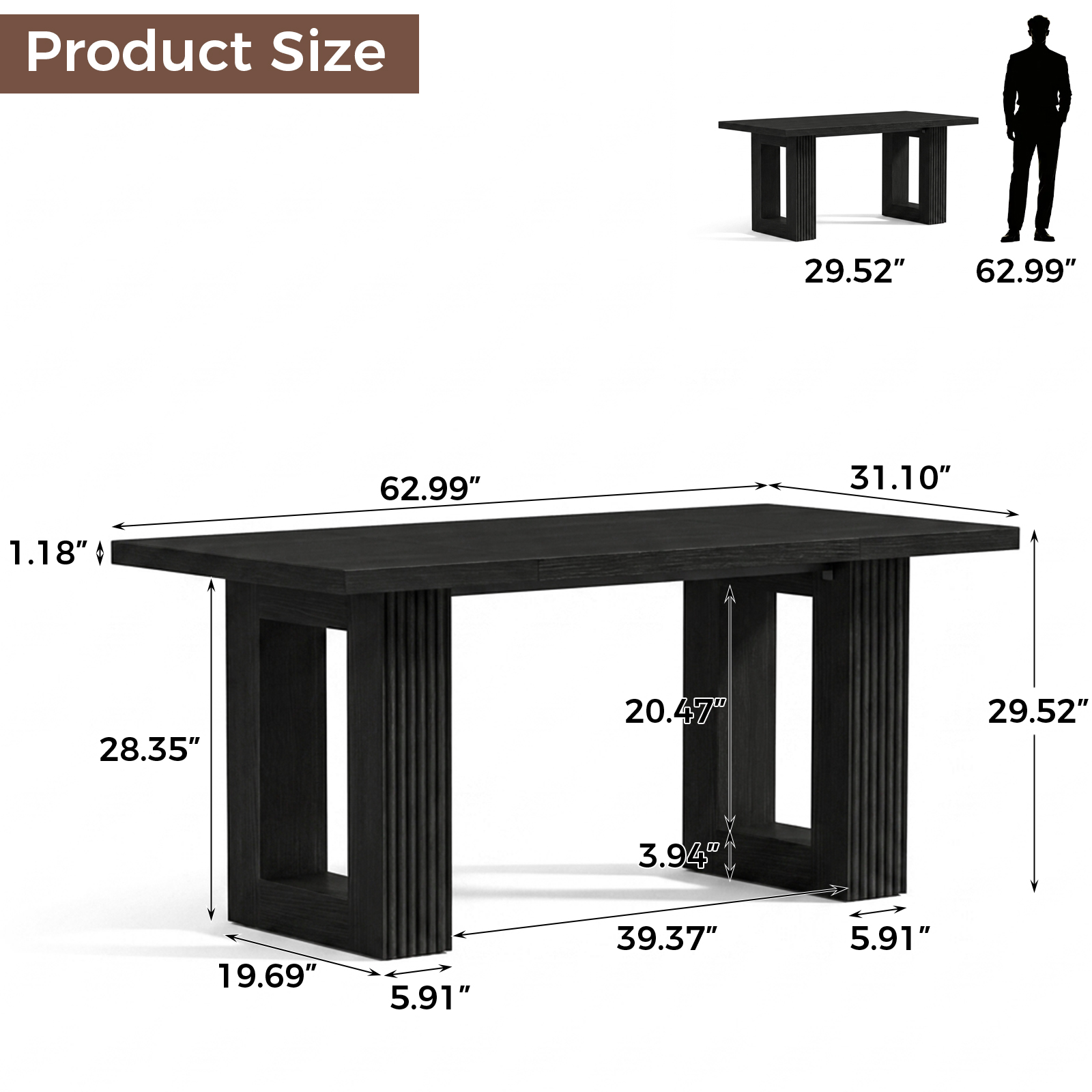 Halitaa 63 Inch Executive Desk, Computer Desk with Large Tabletop, Modern Wood Executive Office Desk with 2 Pedeatals, Writing Conference Table  for Home Office, Study