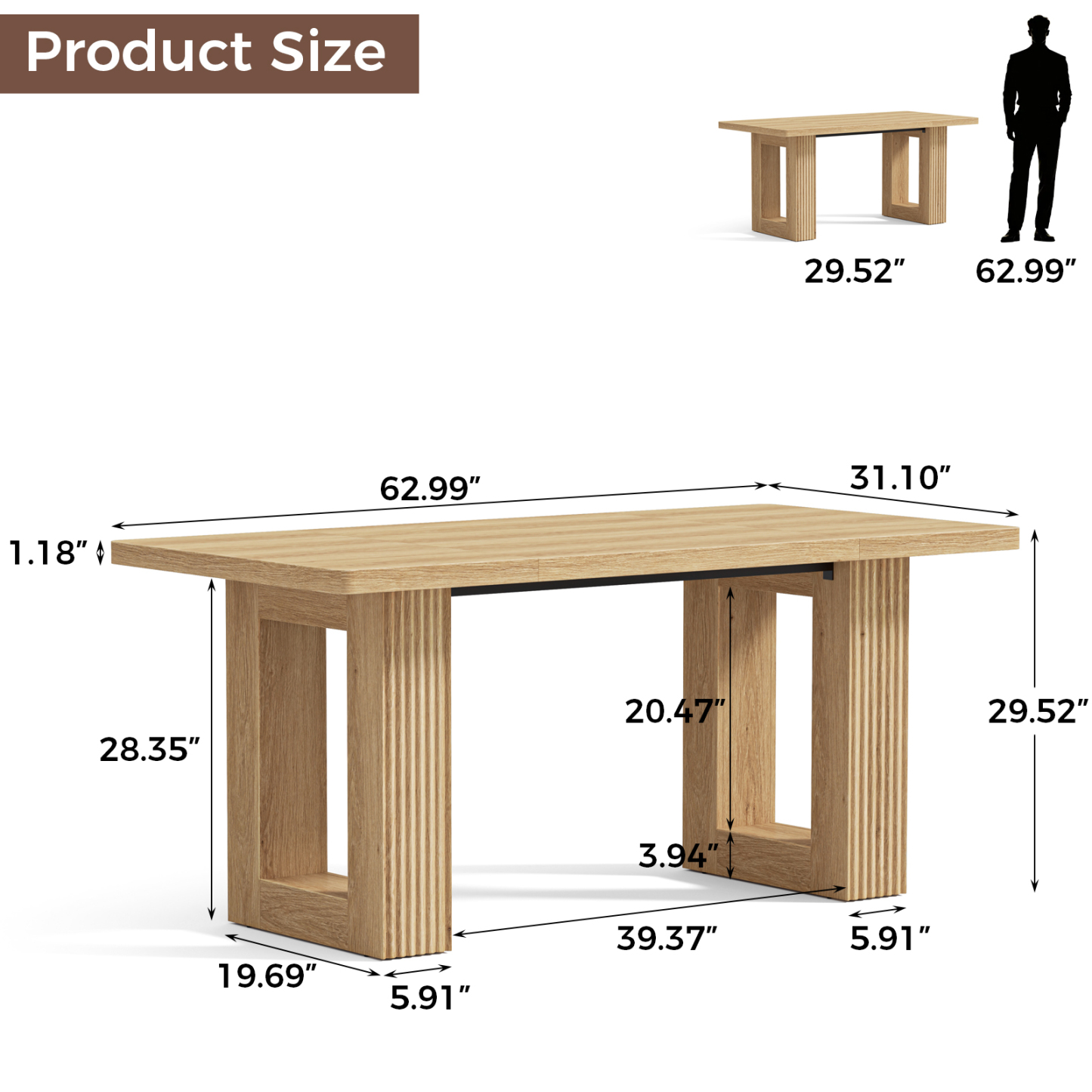Halitaa 63 Inch Executive Desk, Computer Desk with Large Tabletop, Modern Wood Executive Office Desk with 2 Pedeatals, Writing Conference Table  for Home Office, Study