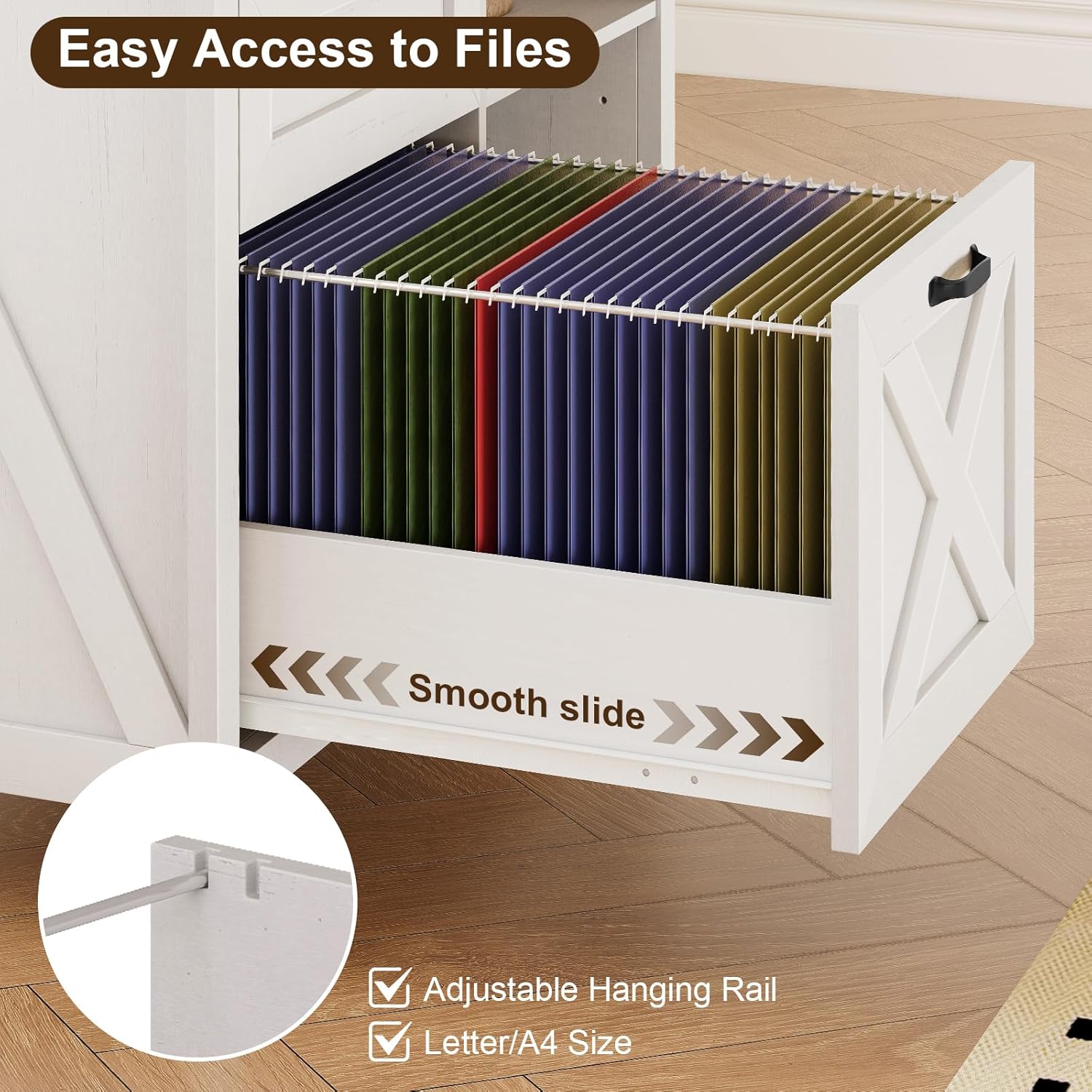 Halitaa 3 Drawer File Cabinet, Farmhouse Lateral Filing Cabinet Fits Files Letter or A4 Size, Wooden Printer Stand with Open Storage Adjustable Shelf for Home Office