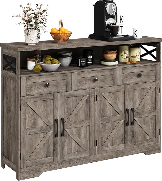 Veanerwood Storage Space Farmhouse Sideboard, Wood Antique White, 2 Shelves