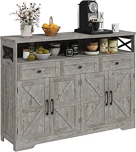 Veanerwood Storage Space Farmhouse Sideboard, Wood Antique White, 2 Shelves