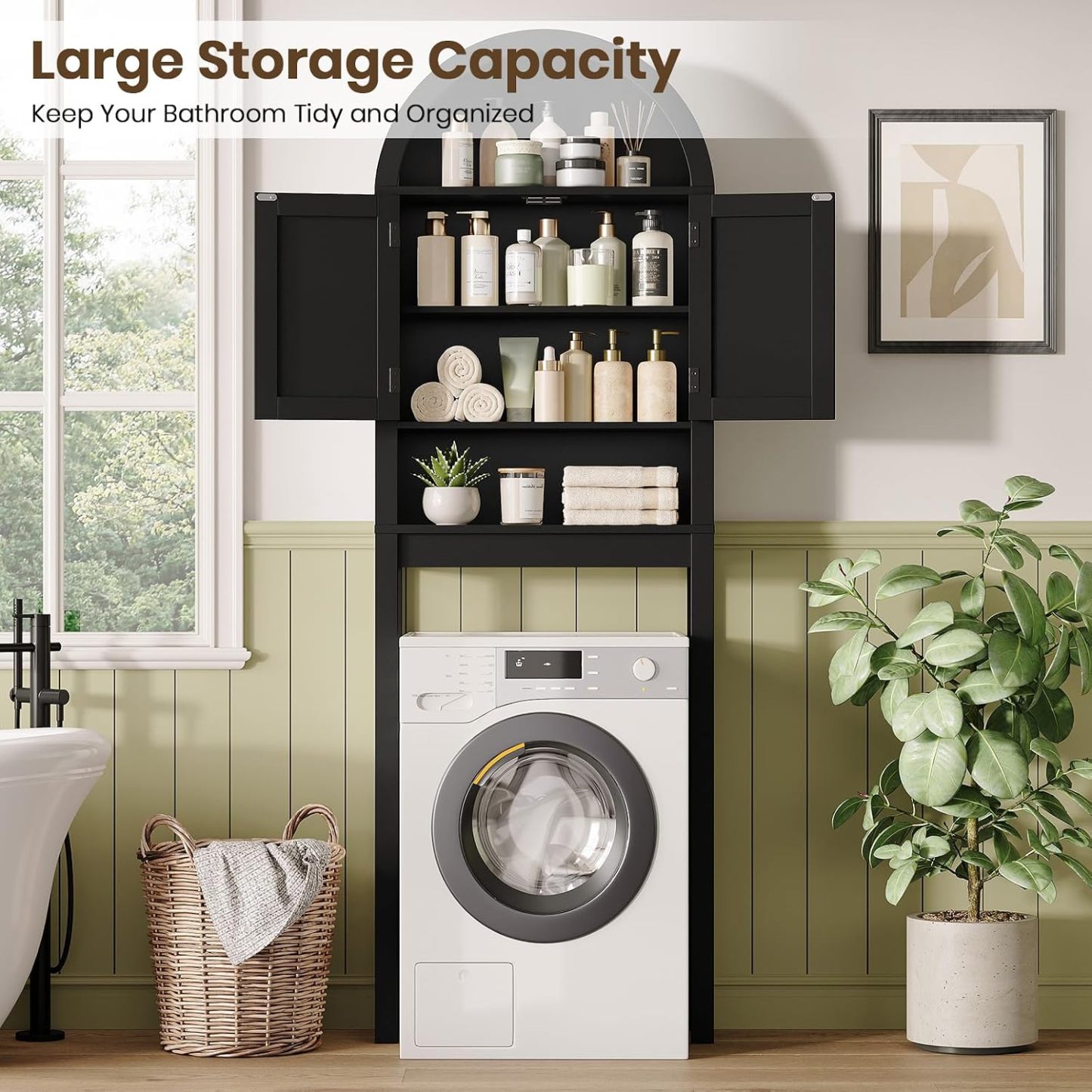 Halitaa Arched Over The Toilet Storage Cabinet with Barn Doors | Wooden Small Organizer, Farmhouse Style Bathroom Cabinet with Adjustable Shelf, Freestanding Bathroom Storage Cabinet