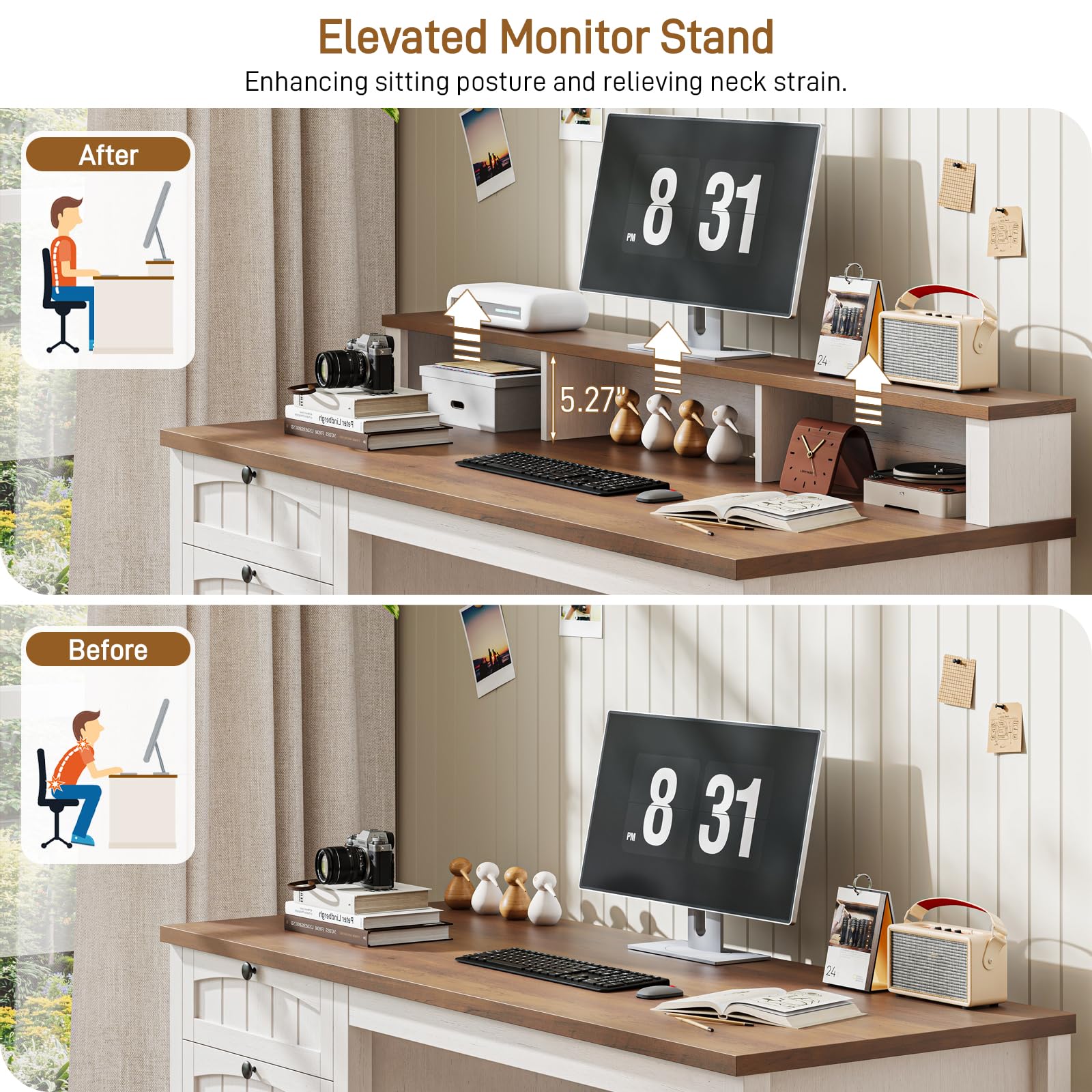 Halitaa 47" Farmhouse Home Office Desk with 4 Drawers | Halitaa Wooden Executive Desk with File Drawer, Computer Desk with Storage Cabinet Workstation for Work, Study and Writing