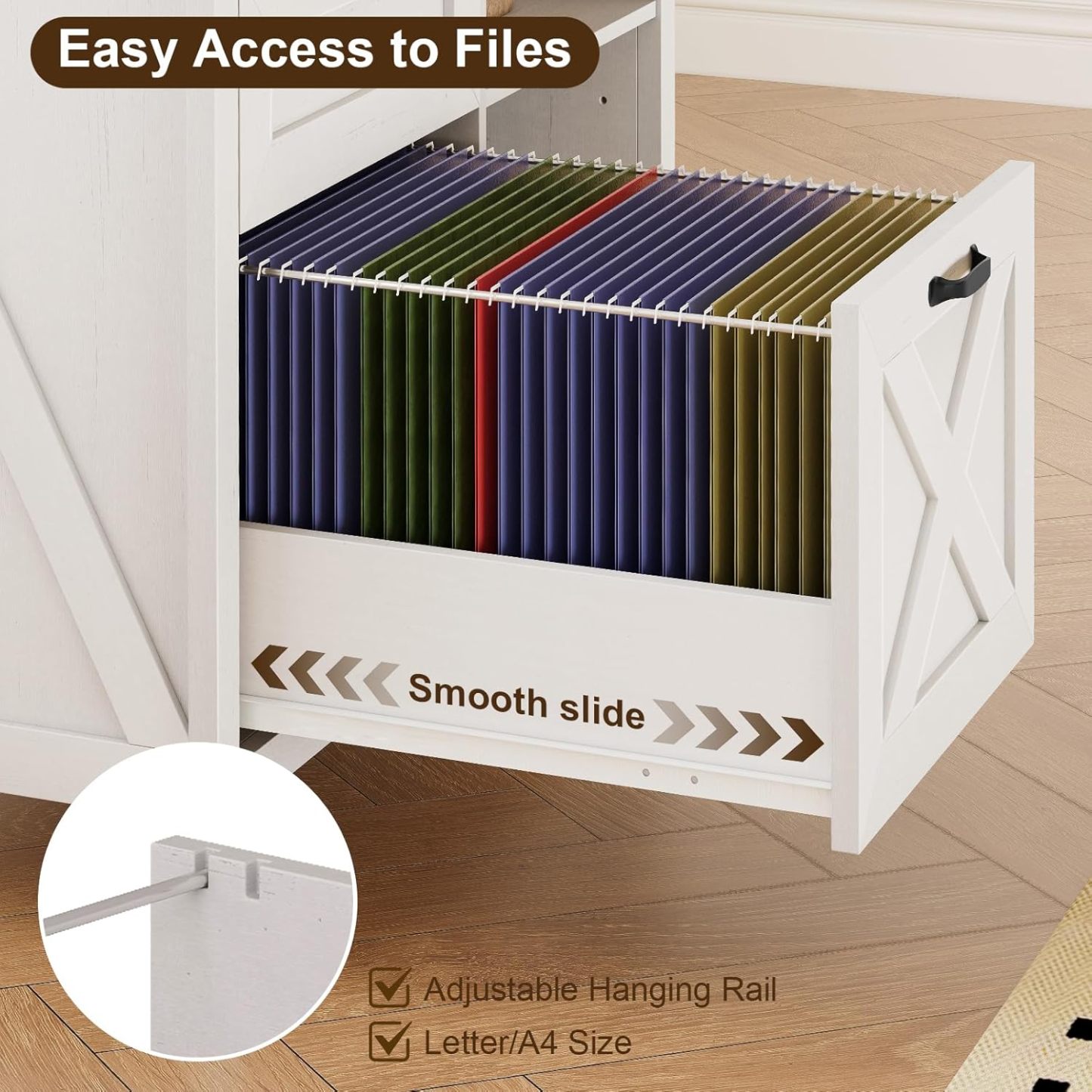 Halitaa 3 Drawer File Cabinet, Farmhouse Lateral Filing Cabinet Fits Files Letter or A4 Size, Wooden Printer Stand with Open Storage Adjustable Shelf for Home Office