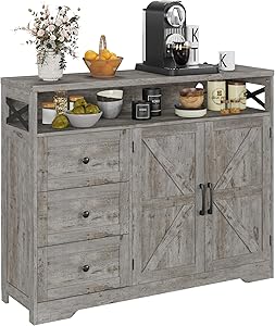Veanerwood Storage Space Farmhouse Sideboard, Wood Antique White, 2 Shelves