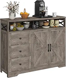 Veanerwood Storage Space Farmhouse Sideboard, Wood Antique White, 2 Shelves