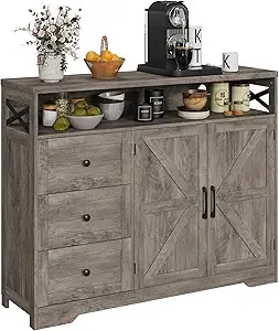 Veanerwood Storage Space Farmhouse Sideboard, Wood Antique White, 2 Shelves