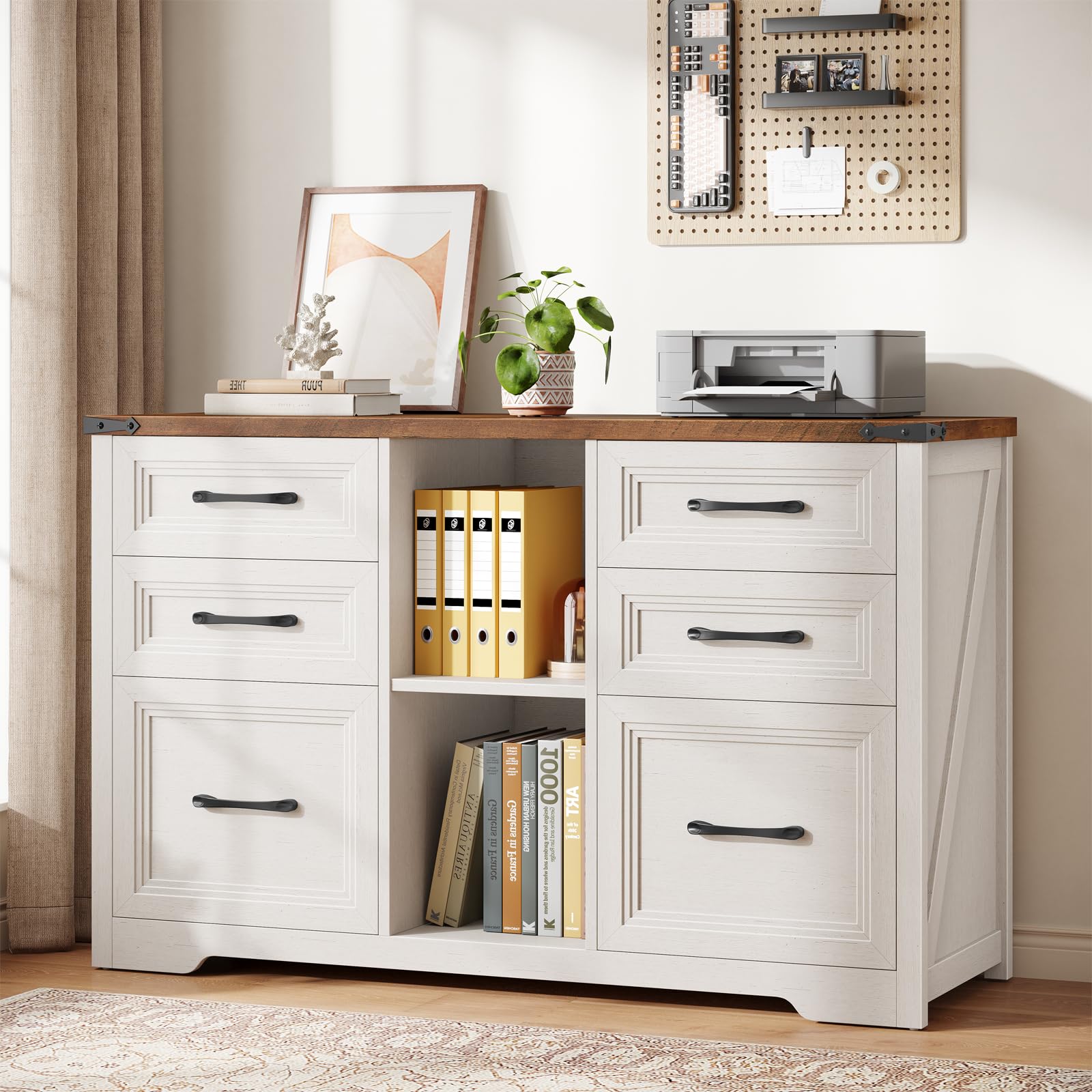 Halitaa Farmhouse 6 Drawer Lateral File Cabinet with Open Storage Shelf