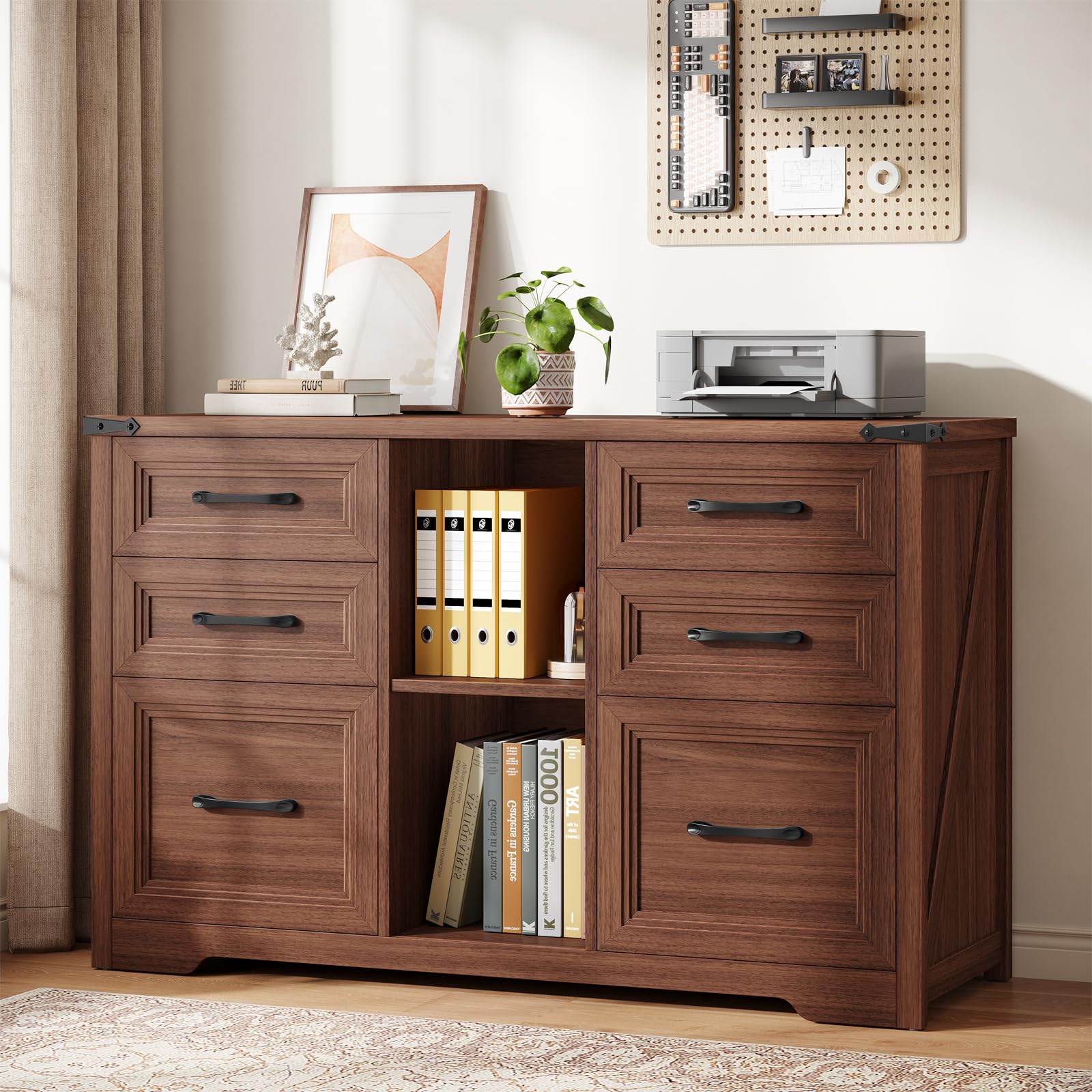 Halitaa Farmhouse 6 Drawer Lateral File Cabinet with Open Storage Shelf
