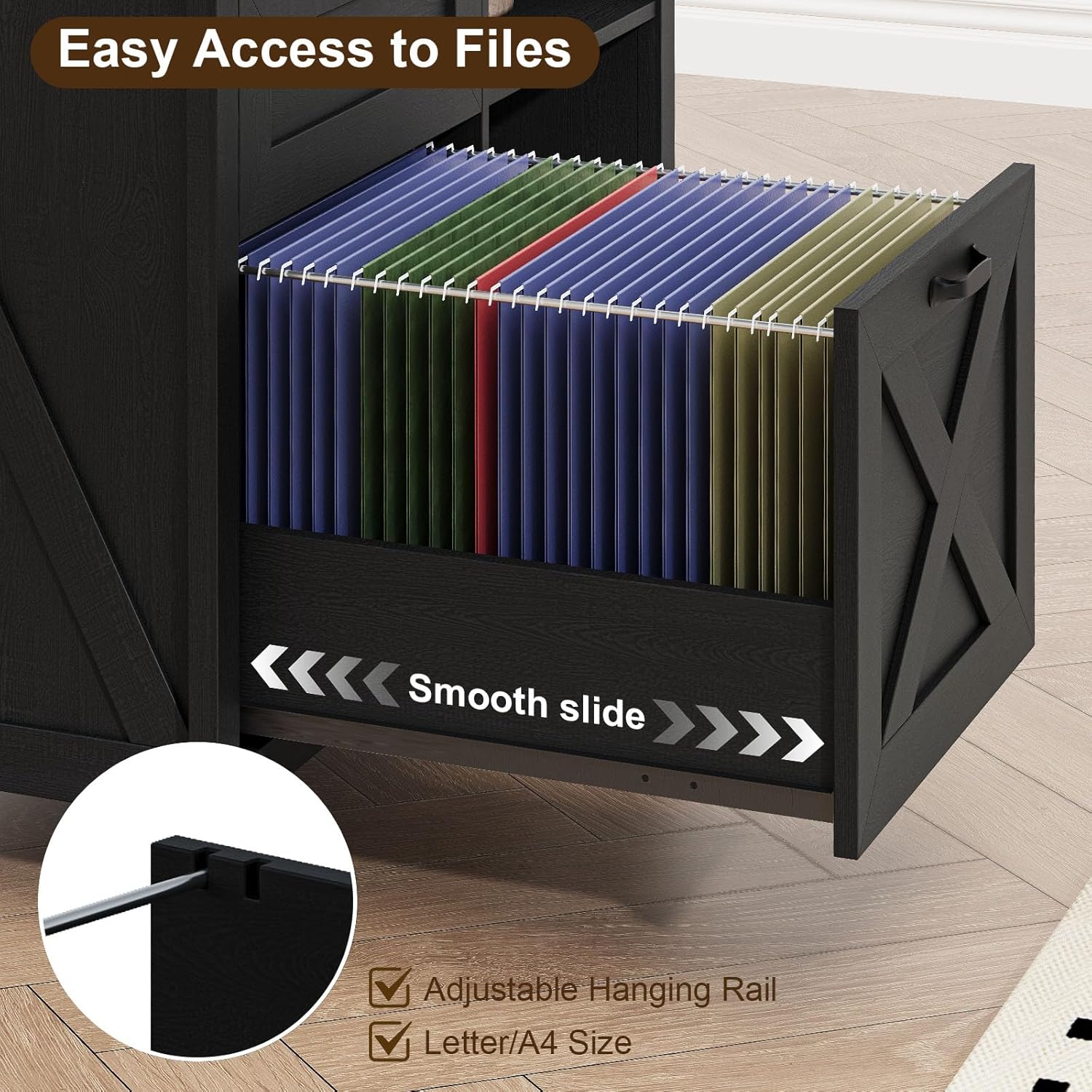 Halitaa 3 Drawer File Cabinet, Farmhouse Lateral Filing Cabinet Fits Files Letter or A4 Size, Wooden Printer Stand with Open Storage Adjustable Shelf for Home Office