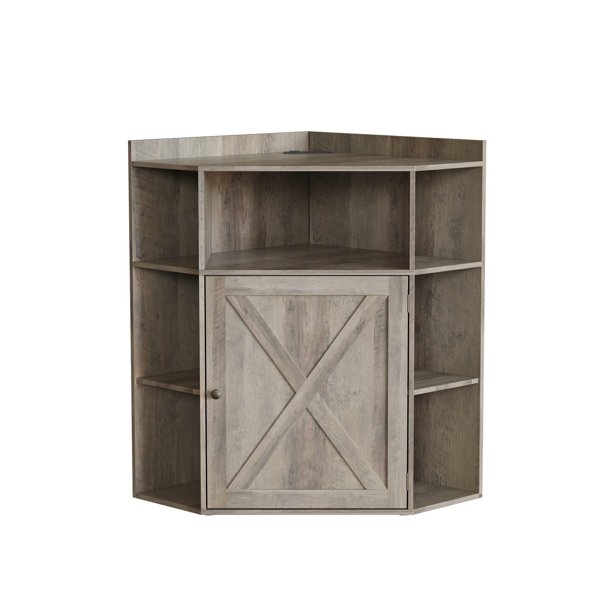 Vabches Corner Cabinet, Corner Storage Shelf with USB Ports and Outlets 6-Cubby Bookshelf