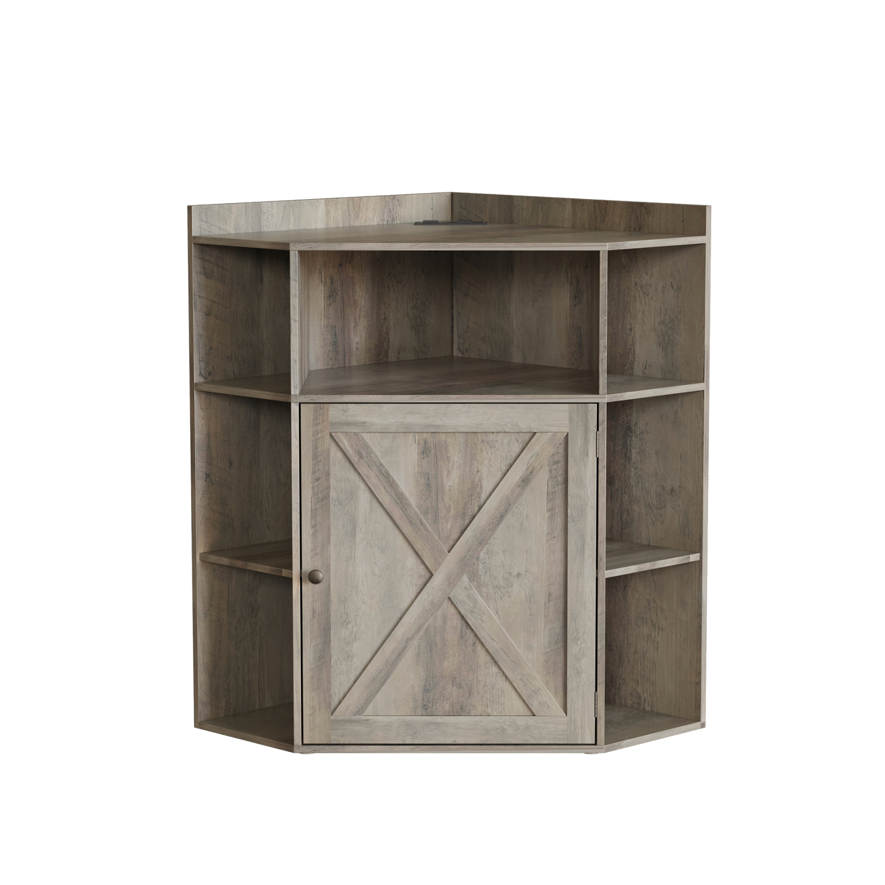 Vabches Corner Cabinet, Corner Storage Shelf with USB Ports and Outlets 6-Cubby Bookshelf