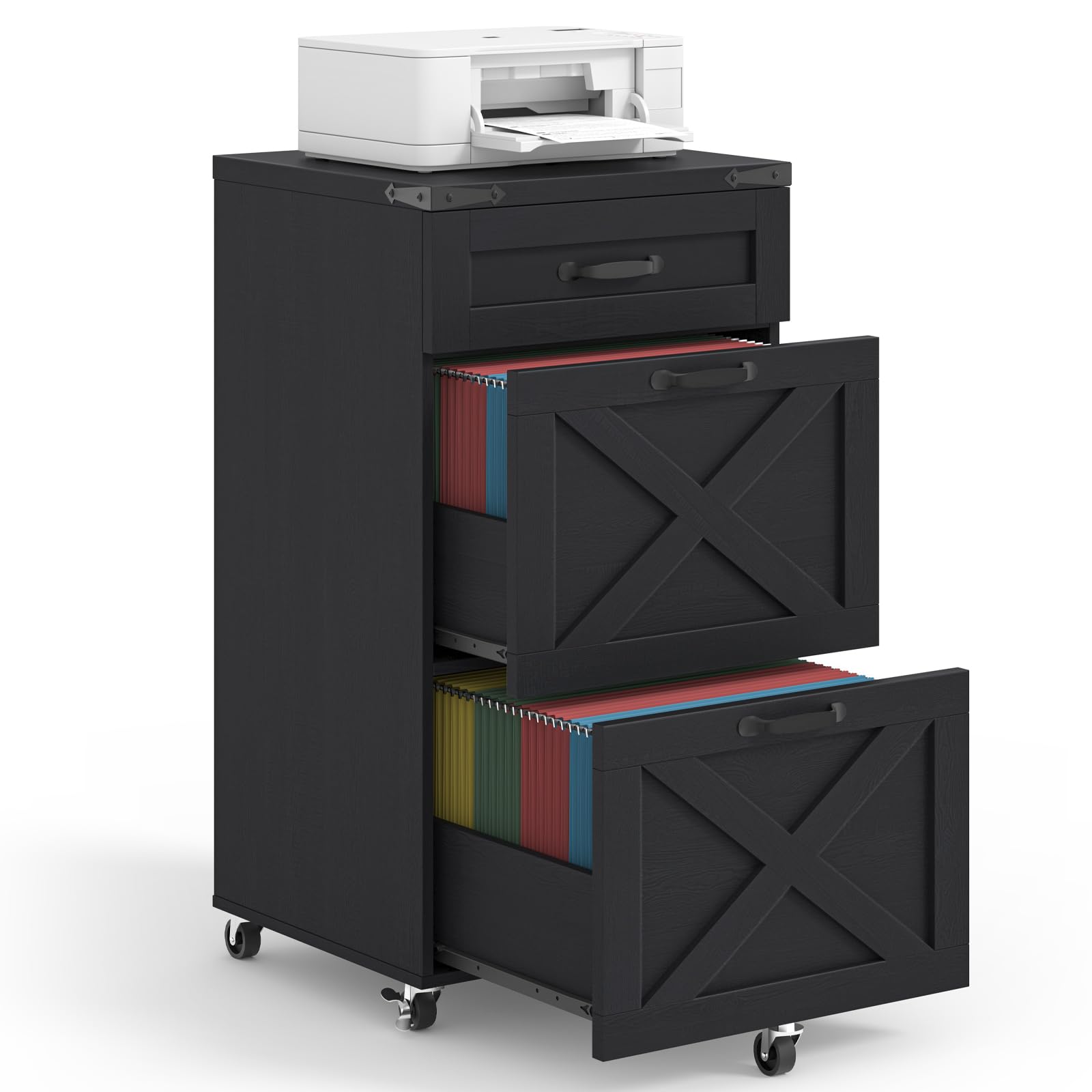 Halitaa Farmhouse File Cabinet with 3 Drawers for Home Office, Black