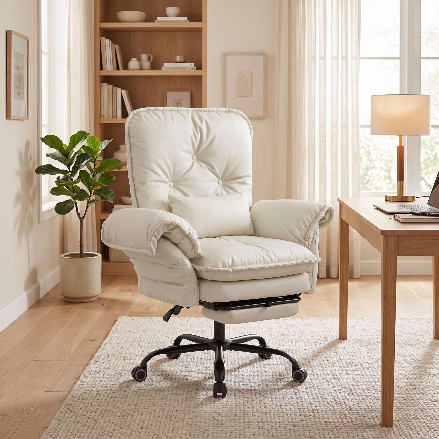 FiveWillowise Criss Cross Office Chair with Flip-Up Arms & Footrest, Reclining Wide Seat, Pocket Spring Cushion, 400 lb Capacity