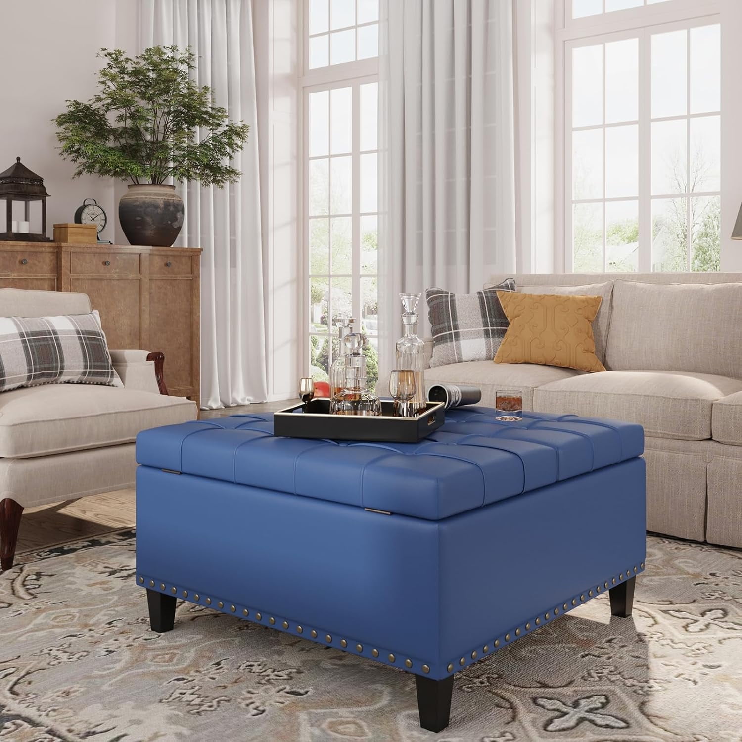 VEANERWOOD Modern Leather Storage Ottoman Bench with Button-Tufted for