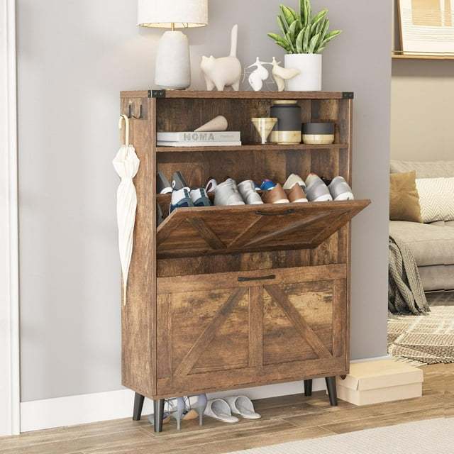 VEANERWOOD Shoe Cabinet with 2 Flip Drawers, Shoe Storage Cabinet for 