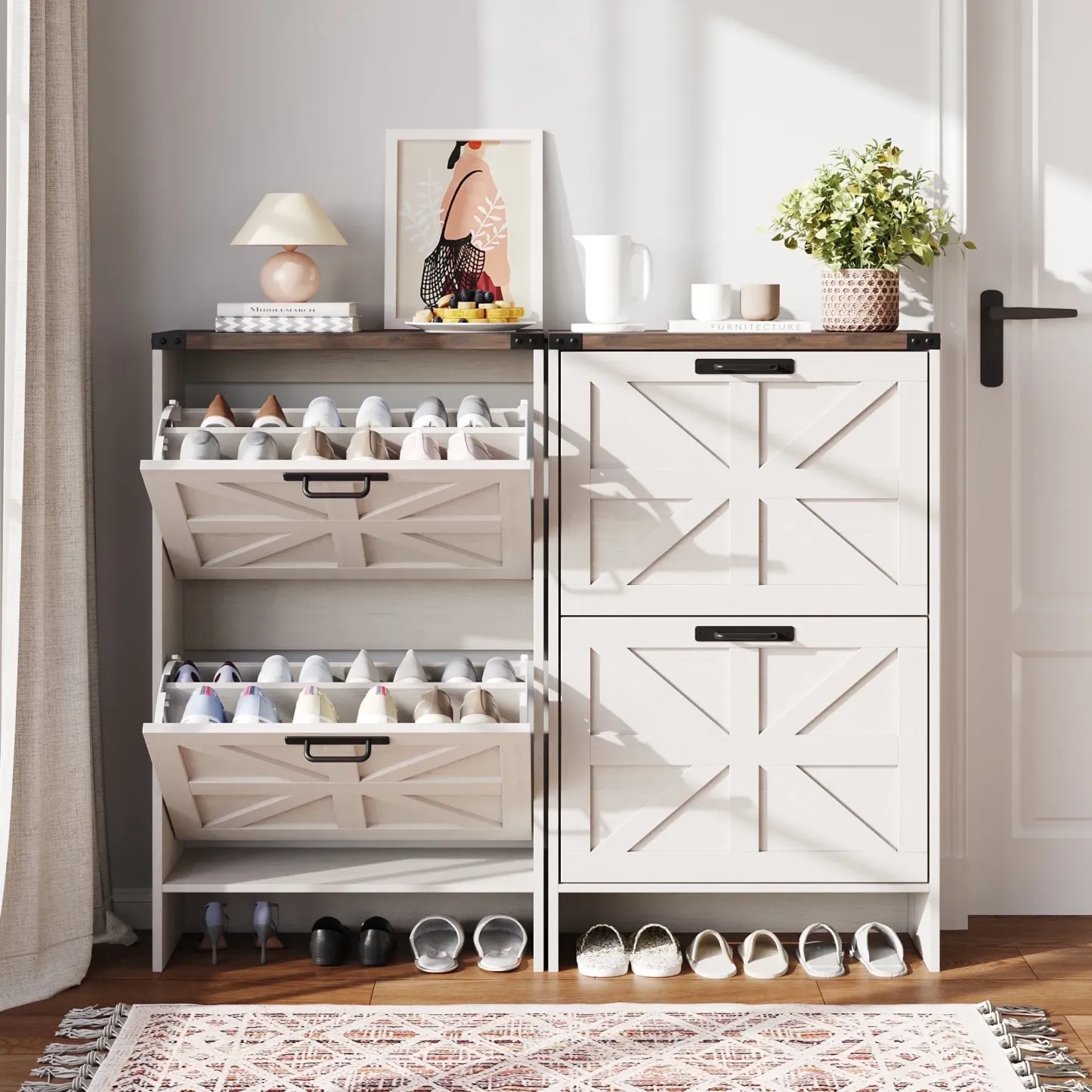 VEANERWOOD Shoes Storage Cabinet With Doors, Farmhouse Shoe Cabinet Wi