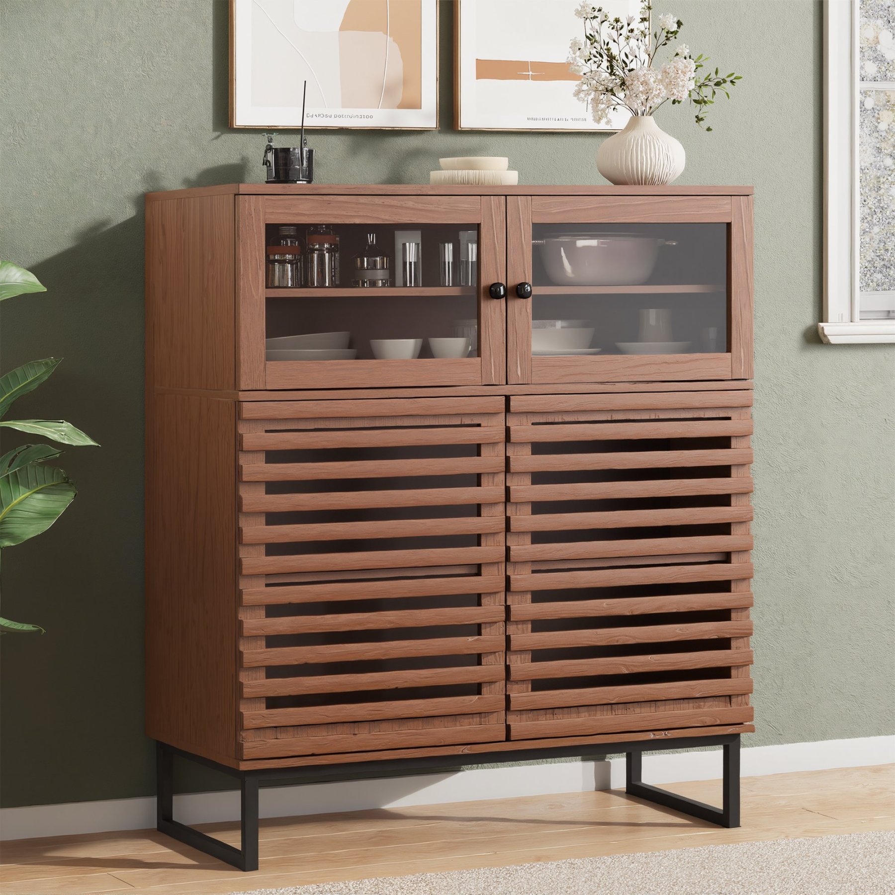 VEANERWOOD Sideboard Buffet Cabinet, Modern Farmhouse Coffee Bar Cabin