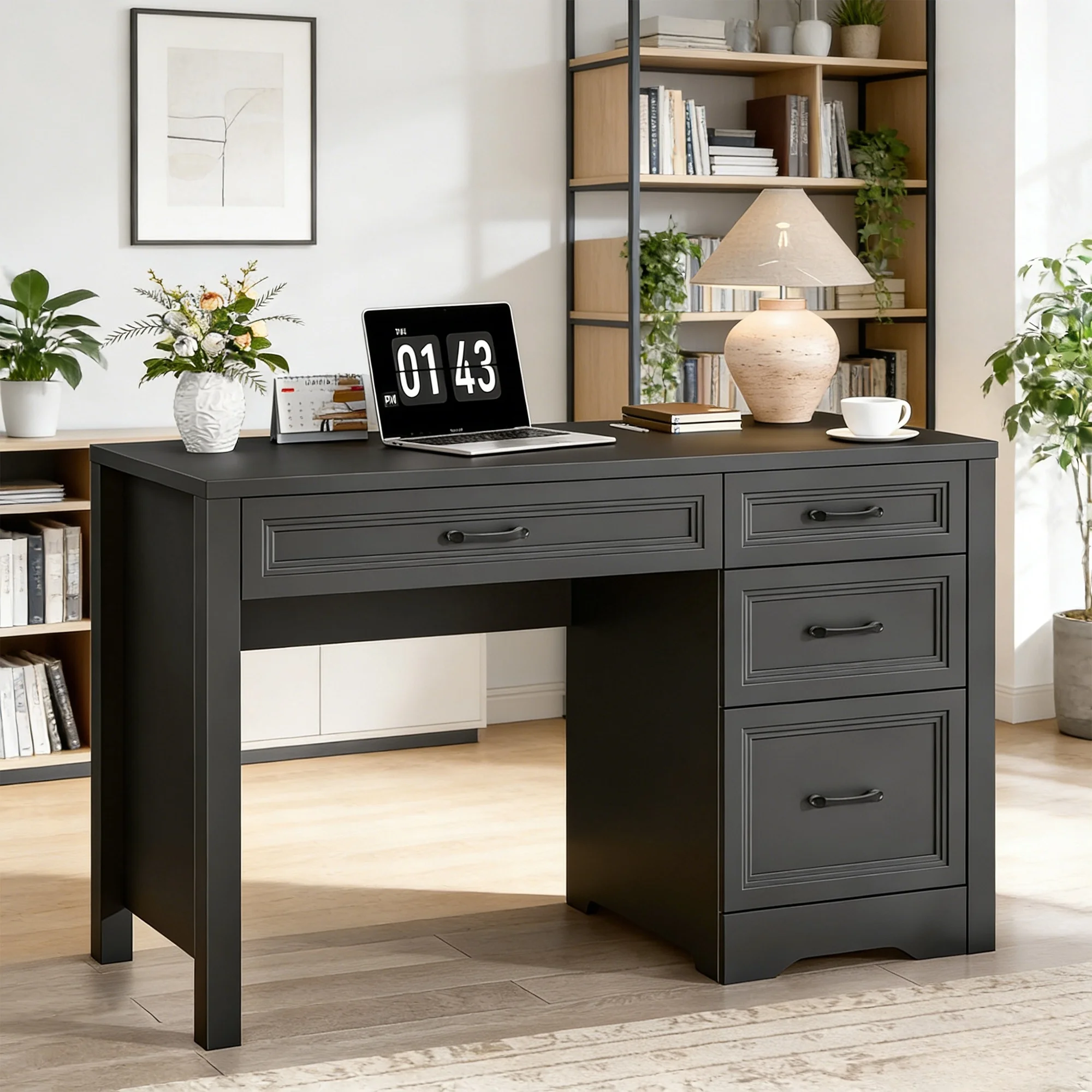 Vabches Farmhouse Wood 47.2"W Executive Desk, Home Office Computer Writing Desk with Storage and File Drawer for Bedroom